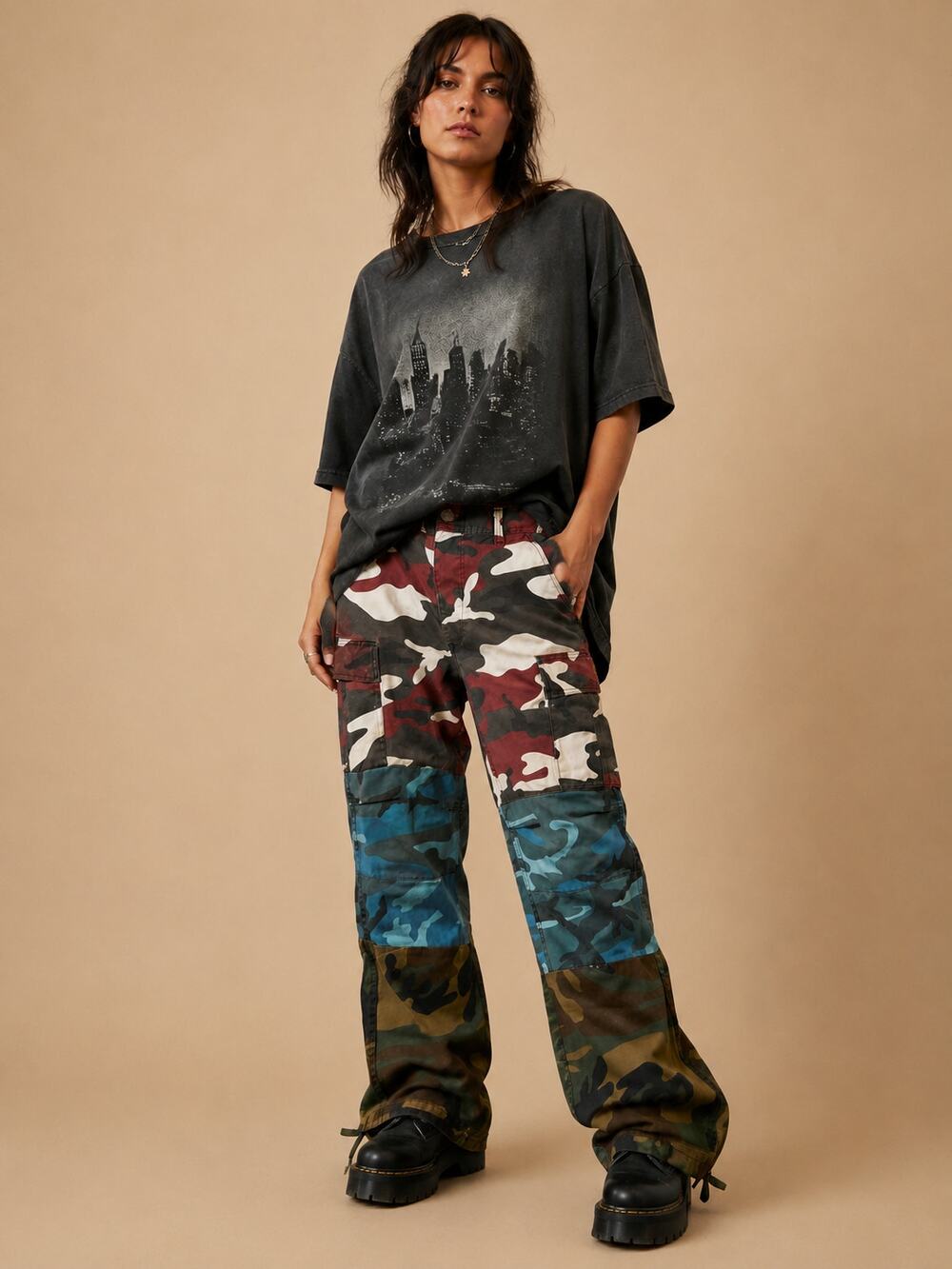 Straight Gnarcotic Patchwork Camo Cargo Pants Military Streetwear Small